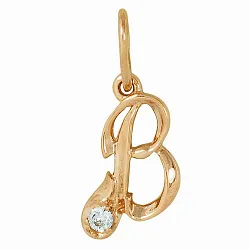 Подвеска буква В,  Золото 585, Фианит 310807 1 1 10в Подвеска буква В,  Золото 585, Фианит 310807 1 1 10в