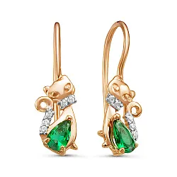 Детские серьги,  Золото 585, Фианит 2407907 1 4 1 Детские серьги,  Золото 585, Фианит 2407907 1 4 1