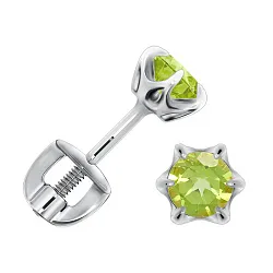 Серьги пусеты-гвоздики, Серебро 925, Хризолит П340130340 Серьги пусеты-гвоздики, Серебро 925, Хризолит П340130340