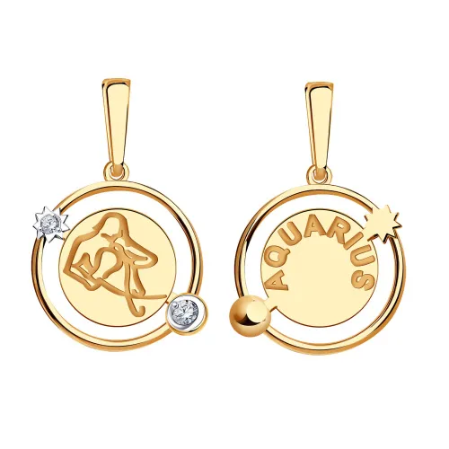 Подвеска знак зодиака Водолей 20.01-18.02, Золото 585, 09-63-0040-00
