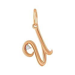 Подвеска буква И,  Золото 585, Фианит 04-63-0275-00