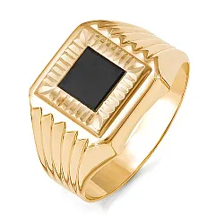 Кольцо мужское (печатка). Золото 585, Фианит 040178