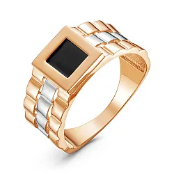 Кольцо мужское (печатка). Золото 585, Фианит 040213