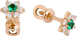 Серьги пусеты-гвоздики, Золото 585, Изумруд 149111ю
