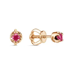 Серьги пусеты-гвоздики, Золото 585, Рубин С0363-104