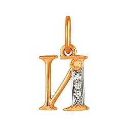 Подвеска буква И,  Золото 585, Фианит 324207 5 1 1и