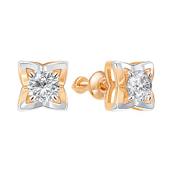 Серьги пусеты-гвоздики, Золото 585, Фианит 52-0069