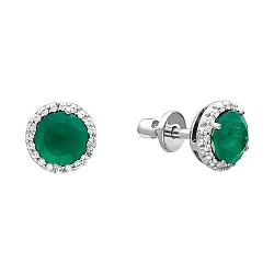 Серьги пусеты-гвоздики, Золото 585, Изумруд С210-3716ГТИ